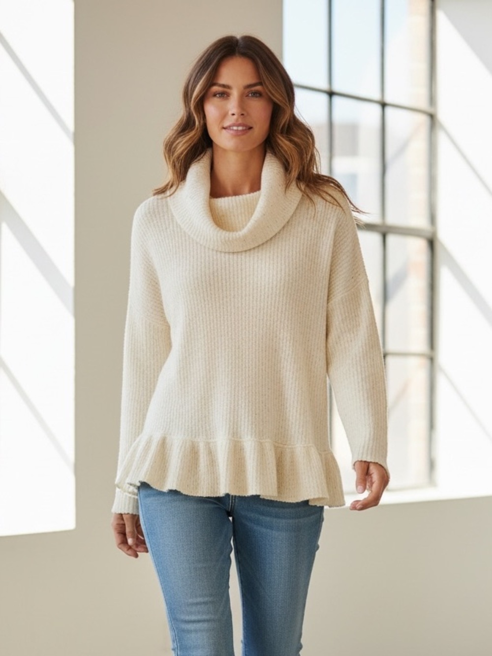 Maeve Cream Cowl Neck Sweater